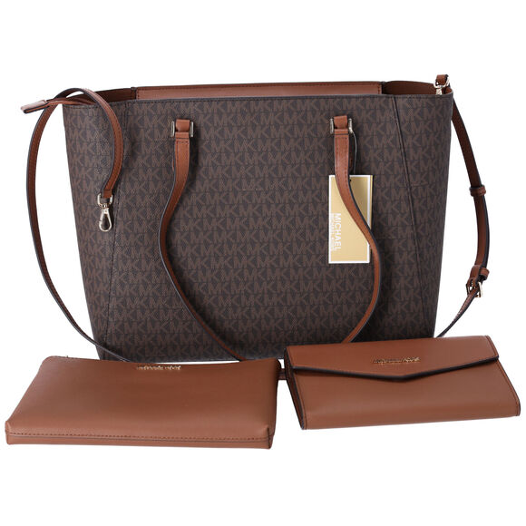 Michael Kors Charlotte Large 3-in-1 Tote Crossbody Clutch Handbag Brown MK - Picture 5 of 6